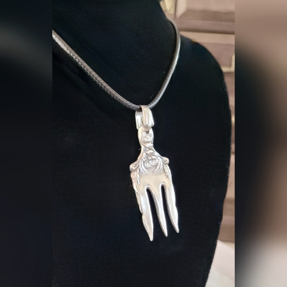 Antique Silver Plated Necklace Pendant Hand-Crafted Pickle Fork